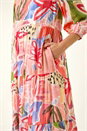 Red Abstract Print Tiered Dress, Image 5 of 5