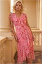 Coral Petite Floral Frill Midi Dress, Image 1 of 4