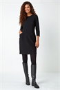 Black Ribbed Pocket Detail Stretch Shift Dress, Image 1 of 5