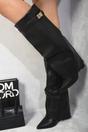 Black Myla Skirted Fold Over Buckle Pointed Toe High Boots, Image 2 of 5