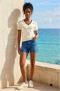 Ivory Bow V-Neck Knit Top, Image 1 of 4