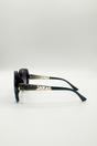 Black Round Square Side Detail Sunglasses In Black, Image 4 of 4