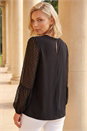 Black Petite Contrast Dobby Stretch Top, Image 3 of 4
