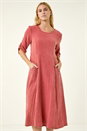 Red Textured A-Line Midi Dress, Image 2 of 5