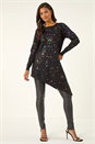 Black Longline Metallic Spot Asymmetric Jumper, Image 2 of 5