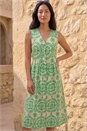 Green Petite Abstract Print Button Dress, Image 2 of 4