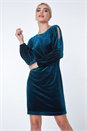 Teal Split Sleeve Velvet Mini Dress, Image 1 of 5
