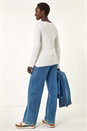 Ivory  Textured Bubble Crepe Lettuce Edge Top, Image 3 of 5