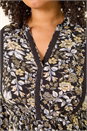 Black Curve Floral Woven Tunic Top, Image 5 of 5