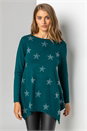 Teal Star Print Knitted Tunic Top with Tassel Scarf, Image 4 of 5