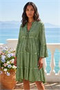 Green Shimmer Tie Detail Smock Dress, Image 3 of 4