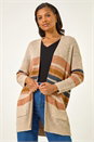 Camel  Stripe Knit Longline Cardigan, Image 1 of 5