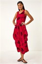 Red Abstract Bubble Hem Midi Dress, Image 2 of 5