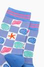 Blue Seashell Checkerboard Bamboo Socks in Blue, Image 2 of 4
