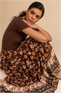 Black Floral Boho Print Tiered Maxi Skirt, Image 4 of 4