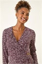 Burgundy Leaf Print Chain Detail Dress, Image 4 of 5