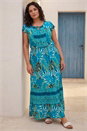 Blue Curve Tropical Tie Neck Dress, Image 2 of 4