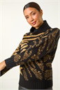 Camel Jacquard Animal Print Roll Neck Knit Jumper, Image 4 of 5