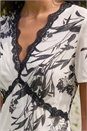 White Lace Trim V-Neck Chiffon Midi Dress, Image 4 of 4