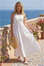White Cotton Blend Lace Detail Midi Dress, Image 2 of 4