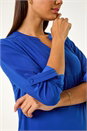 Royal Blue V-Neck Button Detail Stretch Shirt, Image 5 of 5