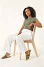 White Petite Pull On Woven Trouser, Image 1 of 5