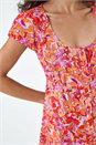 ORANGE Floral Print Button Through Dress, Image 5 of 5