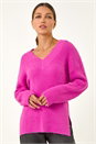 Magenta V-Neck Fluffy Knit Jumper, Image 4 of 5