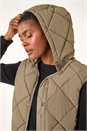 Khaki Hooded Quilt Gilet, Image 8 of 8