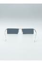 Black Frameless Rectangle Sunglasses in Black, Image 5 of 6