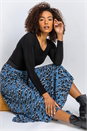 Blue Animal Print Pleated Maxi Skirt, Image 4 of 4