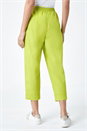 Lime Cotton Elastic Waist Cropped Cargo Trousers, Image 3 of 5