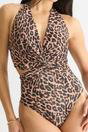 Brown Brown Animal Print Twisted Cut out Halter Swimsuit, Image 3 of 4