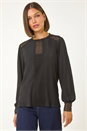 Black Lace Trim Detail Stretch Top, Image 4 of 5