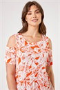 Orange Curve Leaf Print Cold Shoulder Jersey Top, Image 4 of 4