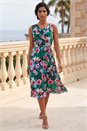 Teal Floral Print Chiffon Cowl Neck Dress, Image 1 of 4