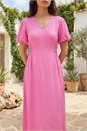 Pink Balloon Sleeve Midi Dress, Image 4 of 4
