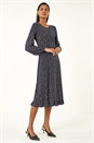 Navy  Spot Print Keyhole Midi Dress, Image 1 of 5