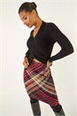 Red Check Print Stretch Pencil Skirt, Image 2 of 5