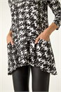 Black Dogstooth Print Pocket Stretch Tunic Top, Image 5 of 5