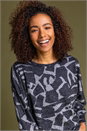 Dark Grey Abstract Animal Print Long Sleeve Top, Image 4 of 5