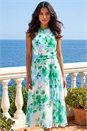 Green Floral Pleated Neck Midi Dress, Image 2 of 4