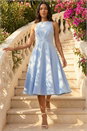 Light Blue Twist Front Prom Midi Dress, Image 1 of 4