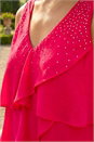 Cerise Embellished Tiered Chiffon Dress, Image 4 of 4