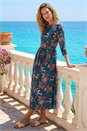 Navy  Floral Print Stretch Midi Dress, Image 1 of 4