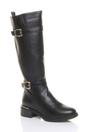 Black AJVANI Black Stretchy Elastic Zip Calf Biker Knee Boots, Image 5 of 5