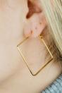 Gold Thin Bar Threader Square Hoop Earrings, Image 1 of 2