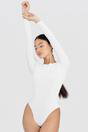 White Long Sleeve Sculpting Bodysuit Fit, Image 5 of 5