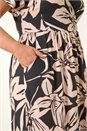 Black Curve Floral Stretch Wrap Dress, Image 5 of 5