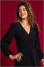 Black Glitter Crepe Frill Hem Dress, Image 4 of 5